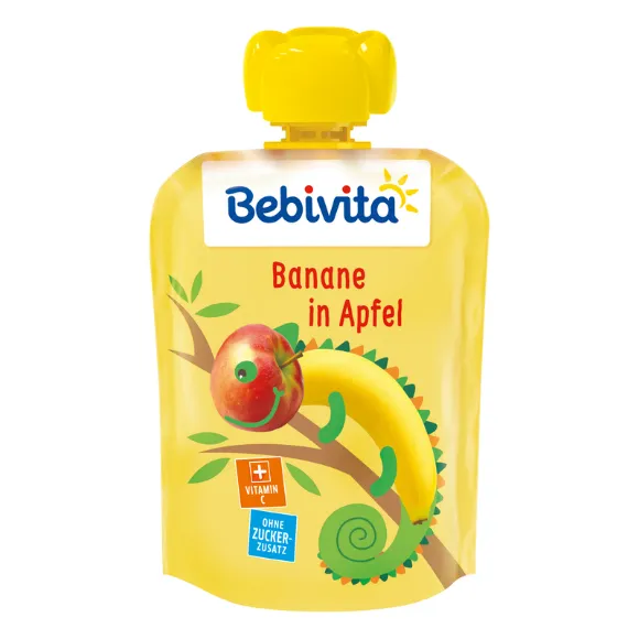 Снимка на HIPP поръчай отново BEBIVITA 19055 Банан и Ябълка, плодова закуска, пауч, 90гр.