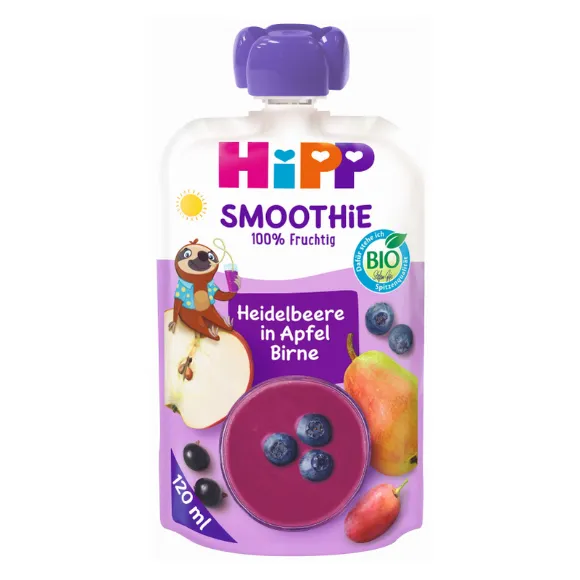 Снимка на HIPP 84002 HiPPiS БИО Ябълка, Круша, Боровинки, смути, пауч, 120гр