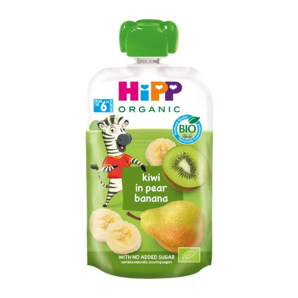 Снимка на HIPP 8527 HiPPiS БИО Круша, банан, киви, плодова закуска, пауч, 100гр.