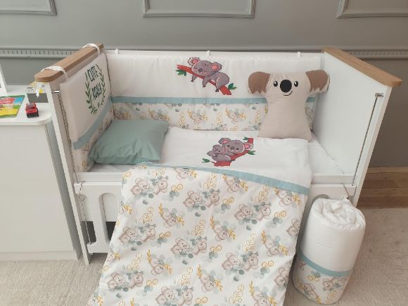 Снимка на Луксозен комплект за бебешко легло 60/120см. Коала с бродерия